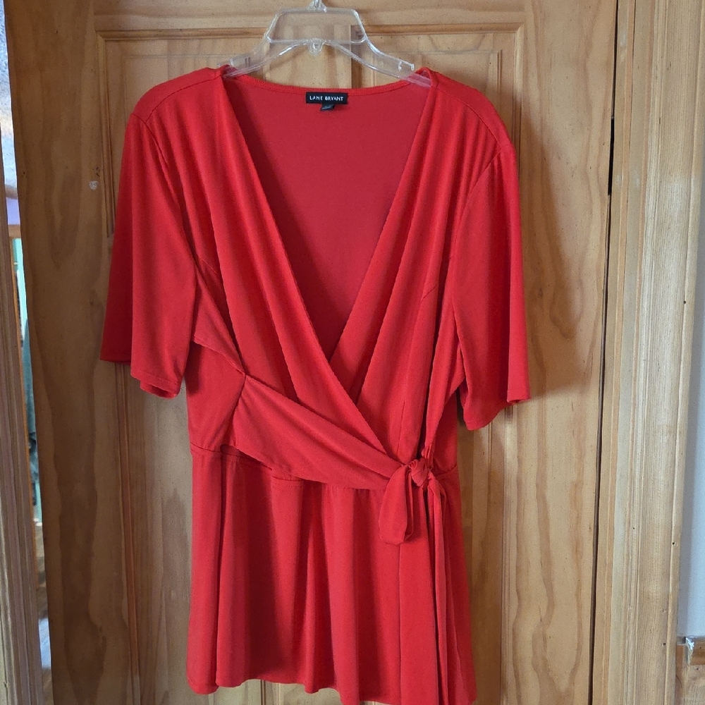 Lane Bryant Red Wrap Tie Front Blouse